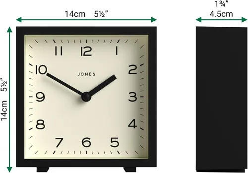 Miniatura 3 de JONES CLOCKS® Reloj de escritorio disco Elegante diseño cuadrado Negro Elegante y fácil de leer para estante, mesa, mantel o mesita de noche