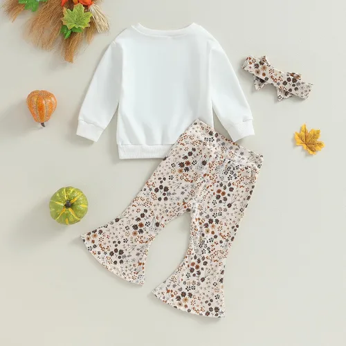Miniatura 7 de wdehow Conjunto de sudadera de manga larga con estampado de letras y pantalones acampanados de calabaza, ropa de otoño