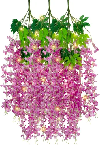 Miniatura 33 de Paquete de 12 guirnaldas de flores colgantes de glicina morada, enredaderas de flores artificiales de 3.77 pies, glicinia falsa, guirnalda colgante