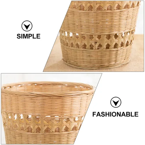 Miniatura 6 de Cabilock Bote de basura de bambú hecho a mano cesta tejida para el hogar basura, cesta de papel, contenedor de basura tejido de estilo rústico