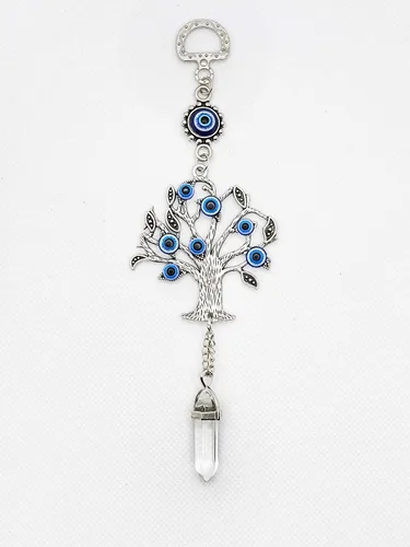 Miniatura 14 de LUCKBOOSTIUM Amuleto plateado con árbol de la vida con ojo malvado azul y piedra preciosa de cristal, dije para crecimiento, fuerza, protección