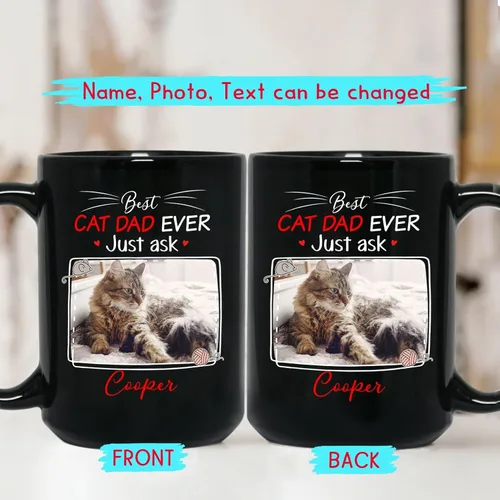 Miniatura 2 de Taza de café personalizada con nombre y foto de gato, marco de fotos personalizado para gato, taza de café negra de 11 onzas y 15 onzas, taza de té