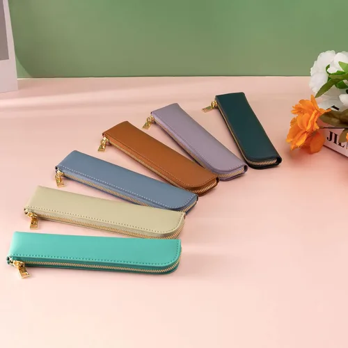 Miniatura 6 de Estuche de lápiz de cuero Sluxa, estuche delgado y suave para bolígrafos, estuche pequeño para lápices para adultos, estuche de lápiz de cuero