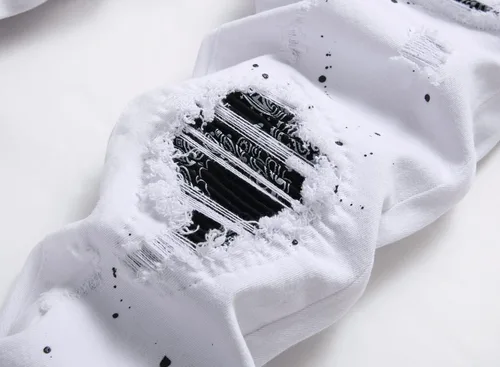 Miniatura 4 de OIIIO Jeans elásticos rasgados de ajuste regular para hombre