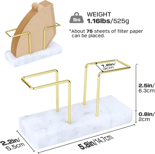 Miniatura 5 de Soporte para filtro de café, estante de mármol y latón, contenedor de filtro de café para cafetería/hogar/oficina, compatible con filtro de café