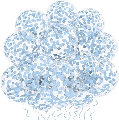 VHUWE Globos de confeti azul bebé, 25 unidades, globo de látex transparente grueso de 12 pulgadas con confeti en el interior para fiesta de