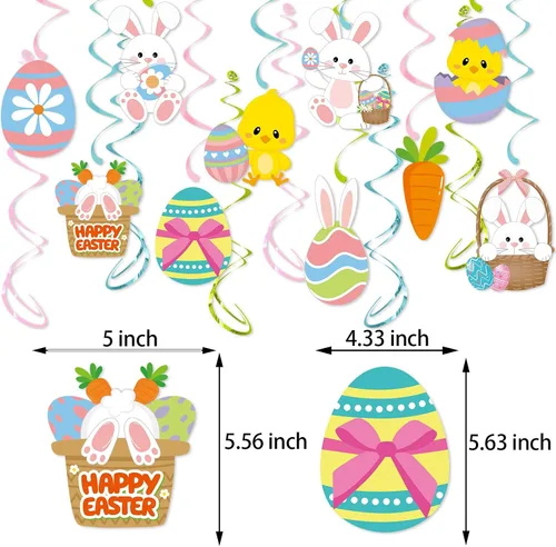 Miniatura 2 de Decoraciones para fiesta de Pascua con serpentinas de huevo-conejo - 16 piezas de lindos remolinos colgantes para techo, regalos y suministros