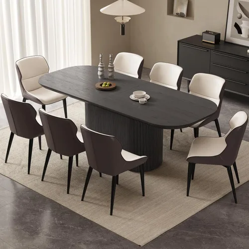 Miniatura 35 de Mesa de comedor ovalada de 63 pulgadas para 2-6 personas, mesa de cocina negra moderna, mesa de comedor rectangular de lujo, mesa de comedor
