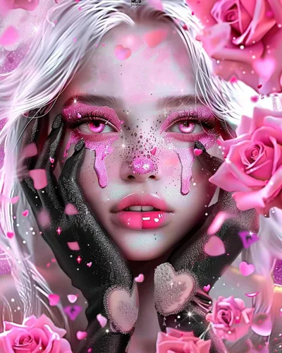 Miniatura 7 de Kits de Pintura de Diamantes Chica Negro Rosa para Adultos DIY Diferentes Pupilas Mujeres 5D Taladro Completo Redondo Cristal Diamantes de Imitación