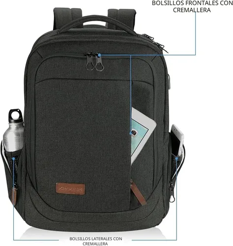 Miniatura 2 de KROSER Mochila grande para computadora portátil para laptop de hasta 17.3 pulgadas con puerto de carga USB, mochila de viaje repelente al agua
