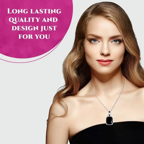 Miniatura 2 de Shop LC - Collar con colgante negro para mujer, chapado en platino, plata de ley 925, cadena única de 20 pulgadas, No es una piedra preciosa