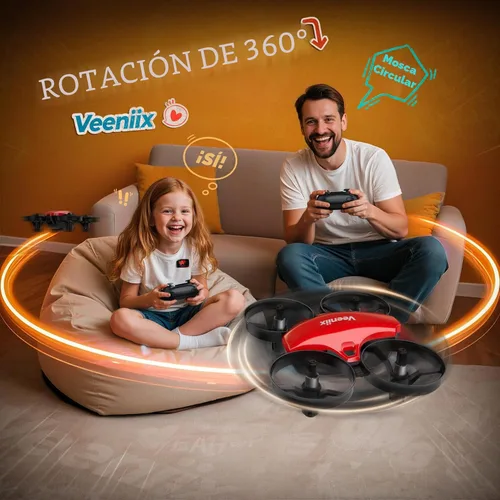 Miniatura 4 de Veeniix V995 Mini dron rojo para niños y principiantes, cuadricóptero de control remoto para interiores con giros en 3D, rotación de 360°, vuelo