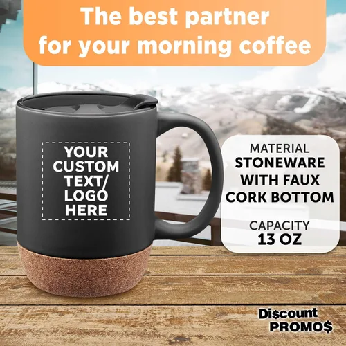 Miniatura 4 de Tazas de cerámica personalizadas Barista con fondo de corcho, 13 onzas, juego de 12/36/72, paquete personalizado a granel, perfecto para café, té
