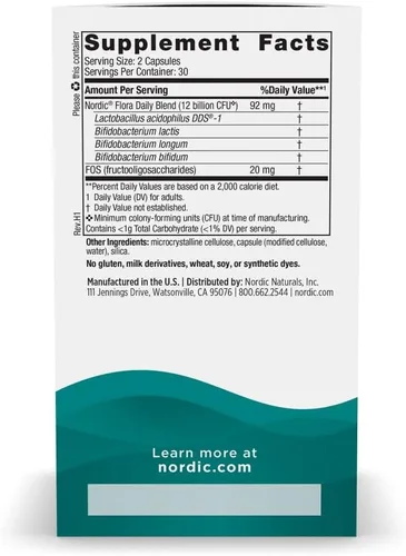 Miniatura 2 de Nordic Naturals Nordic Flora Probiotic Daily - 60 cápsulas - 4 cepas probióticas con 12 mil millones de cultivos - Bienestar óptimo, apoyo