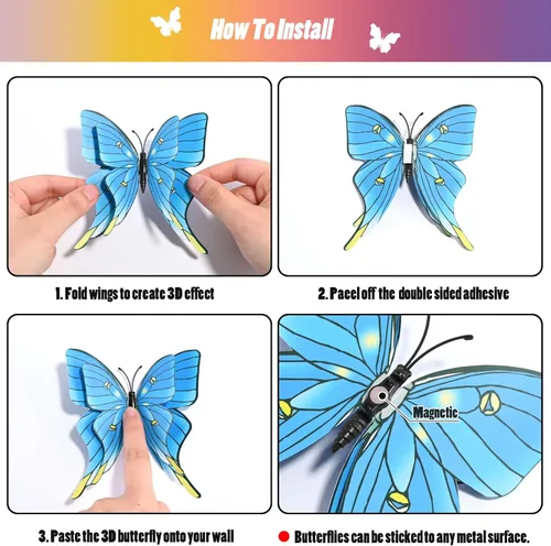 Miniatura 7 de SAOROPEB Decoración de pared de mariposa 3D, 24 piezas de decoraciones de mariposa de doble capa para decoraciones de fiesta, decoración