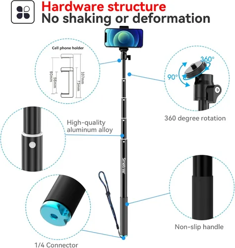 Miniatura 4 de Matree - Palo selfie de 70 pulgadas compatible con DJI Osmo Action 6/OSMO 360, Insta360 X5/Ace, para GoPro Max 2/Hero 13/12/11/10, DJI Osmo Action 5