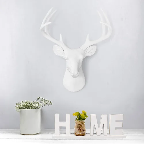 Miniatura 9 de Cabeza de ciervo, decoración de pared de Wall Charmers. Busto de imitación de taxidermia, metalizado, fabricado en resina, Poliresina, Blanco, L