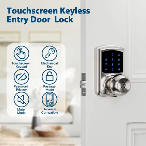 Miniatura 2 de Hidalife Cerradura de puerta de entrada sin llave con código, cerradura de puerta con teclado con asa, cerradura digital de pantalla táctil