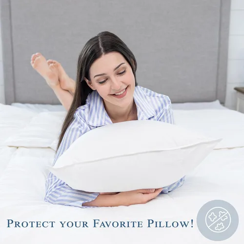 Miniatura 4 de 100% algodón, a prueba de plumas, protector de almohada, reduce los golpes con fundas hipoalergénicas, transpirables, lavables a máquina