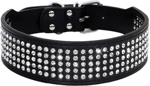 Miniatura 2 de Collares de Perro con Diamantes de Imitación - 2" de Ancho con Diamantes de Cristal con Tachuelas de Cuero PU 5 Filas Collar con Tachuelas