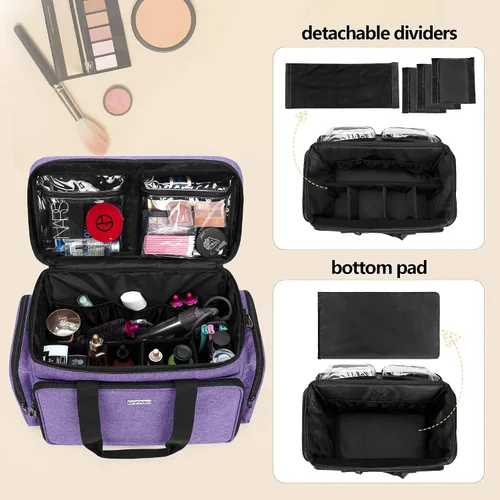 Miniatura 3 de BAFASO Bolsa de maquillaje grande con divisores extraíbles, estuche de maquillaje de viaje para cosméticos y suministros para el cabello