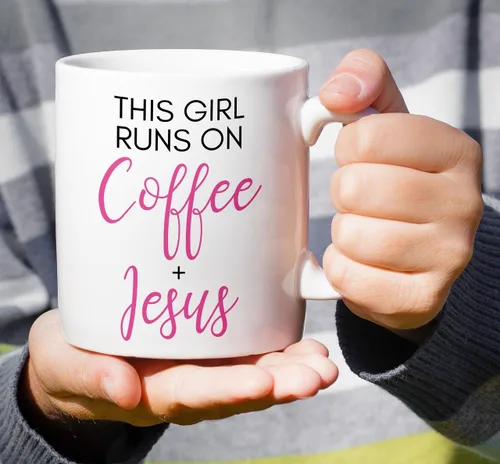 Miniatura 4 de Retreez Taza divertida – This Girl Runs on Coffee + Jesus - Tazas de café de cerámica de 11 onzas – Divertido, sarcasmo, sarcástico, motivacional