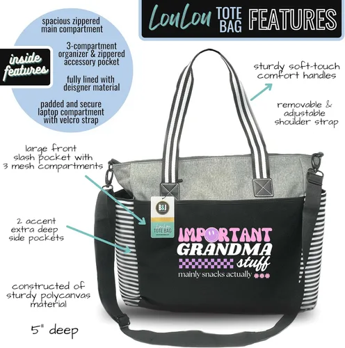 Miniatura 140 de Brooke & Jess Designs Bolso de mano para la abuela – Bolso de lona resistente con cremallera y bolsillo interior para la abuela para uso diario