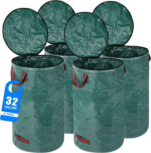 Miniatura 7 de Paquete de 2 bolsas de basura reutilizables de 32 galones con tapa con cremallera, bolsas de basura de jardín con 4 asas para exteriores