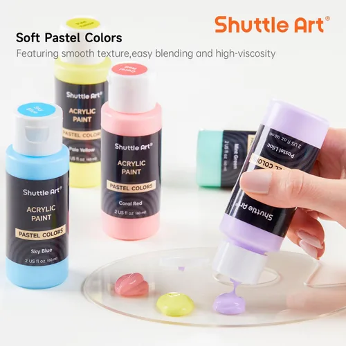 Miniatura 5 de Juego de 40 pinturas acrílicas en pasta Shuttle Art, 30 colores, botellas de 60 ml/2 onzas, alta viscosidad, resistente al agua con 10 pinceles