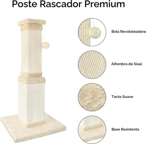 Miniatura 2 de Poste rascador para gatos grandes, rascador de gatos para gatos de interior y adultos, poste rascador de sisal resistente para proteger muebles, 32