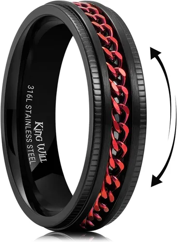 Miniatura 40 de King Will - Anillo antiestrés de acero inoxidable 316L para hombres y mujeres, con cadena decorativa giratoria, 8 mm de ancho, anillo de boda