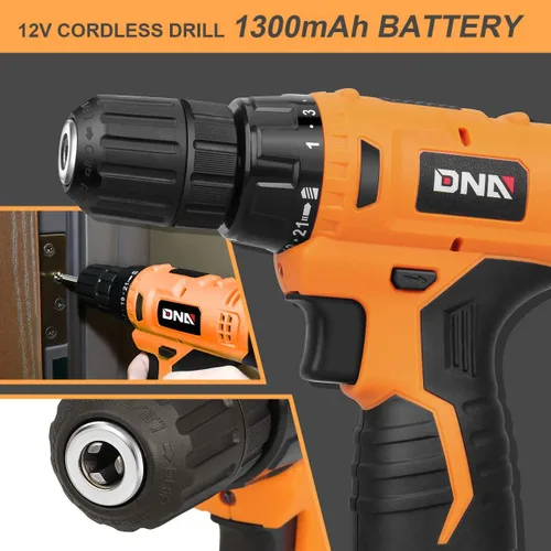 Miniatura 2 de DNA MOTORING 27pcs 12V 1300mAh Juego de taladro inalámbrico, taladro Driver Kit de herramientas para el hogar Juego de herramientas combinadas, Kit