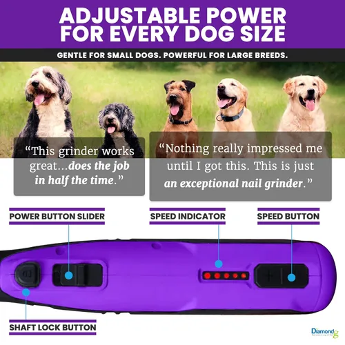 Miniatura 5 de Diamondg Molinillo de uñas inalámbrico para perros con sonido silencioso y punta LED para perros grandes y pequeños, 4 horas de duración - Cortaúñas