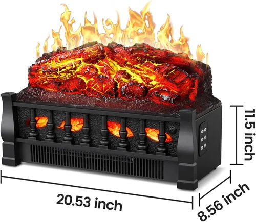 Miniatura 6 de Inserto de chimenea eléctrica de 21 pulgadas con juego de calentador de leños, calentador independiente con brillo de llama ajustable y velocidad