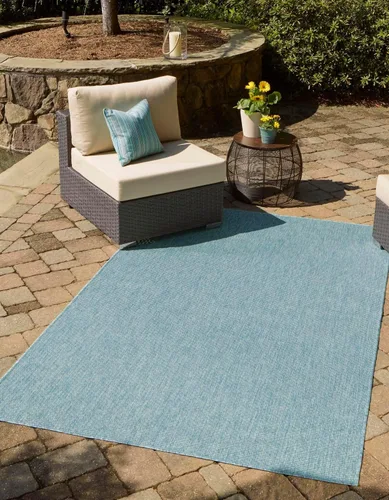 Miniatura 63 de Unique Loom Collection Alfombra de Área Plana Casual de Transición Sólida Jaspeada para Interiores/Exteriores (Pasillo 2' x 6' 1", Azul/Azul Marino)