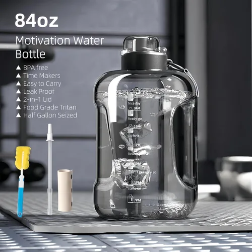 Miniatura 2 de Botella de agua motivacional de 50 onzas y 84 onzas, marca de tiempo, a prueba de fugas y sin BPA. Tapa 2 en 1 con pajilla, Tritan de grado