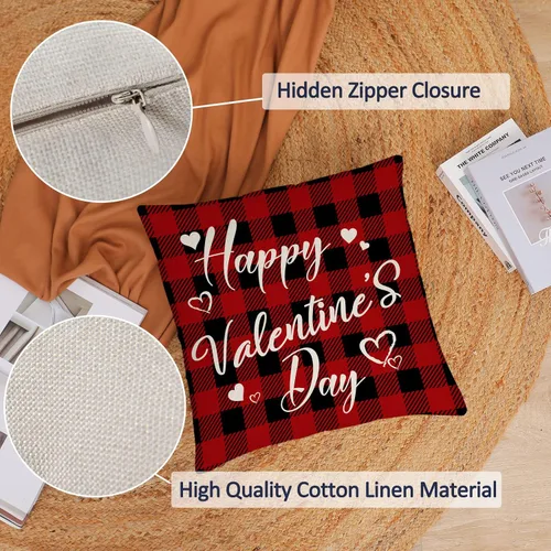 Miniatura 4 de Juego de 4 fundas de almohada de 16 x 16 pulgadas, diseño de corazón rojo con diseño de corazón de amor, fundas de almohada de aniversario de boda