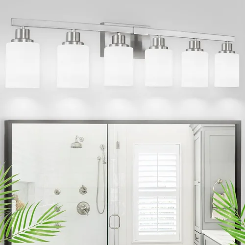 Miniatura 24 de Juego de 2 apliques de pared para baño, 1 luz negra, apliques de pared modernos para interiores con pantallas de vidrio blanco, lámpara de pared