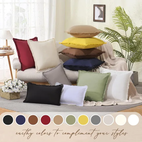 Miniatura 7 de ZWJD Juego de 2 fundas de almohada de 16 x 16 pulgadas, color beige, con flecos, de algodón, decorativas, cuadradas, para sofá, cama, sala de estar