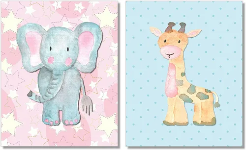 Miniatura 3 de Juego de 6 impresiones artísticas de pared de safari para guardería, juego de 6 lindos animales bebés