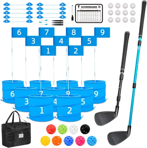 Miniatura 12 de Juego de golf con palo para diestros, práctica de golf con 3 cubos, regalo de golf al aire libre para adultos, agujeros de golf al aire libre juego