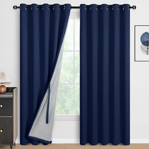 Miniatura 136 de DWCN Cortinas 100% opacas de 84 pulgadas de largo para dormitorio con forro negro, paneles de cortina de ventana de doble capa con aislamiento Azul