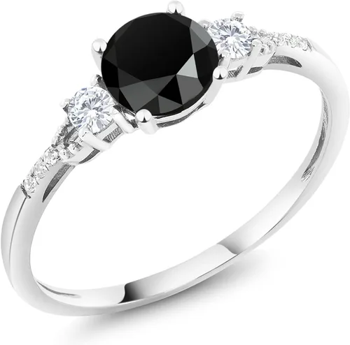 Miniatura 32 de Gem Stone King Anillo de compromiso de 3 piedras preciosas redondas de oro blanco de 10 quilates con piedra natal de 0.236 in con piedra natal