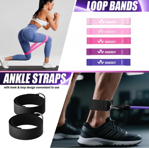 Miniatura 4 de WHATAFIT Bandas de resistencia, bandas de ejercicio, bandas de resistencia para entrenamiento, bandas de entrenamiento con asas para hombres y Rosa