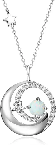 FANCIME Collares de piedra natal de plata de ley 925 con colgante de luna y estrella, joyería fina, regalos de cumpleaños y Navidad para niñas,