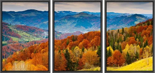 wall26 Lienzo enmarcado para pared, juego de arte rojo, verde y amarillo, bosque de montaña otoñal, naturaleza, desierto, fotografía, realismo,