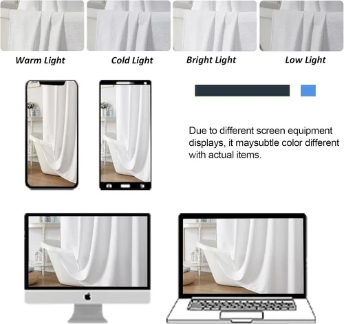 Miniatura 7 de OWENIE Cortina de ducha blanca para baño, 96 pulgadas, extra larga, elegante cortina de ducha de tela texturizada en relieve 3D, repelente al agua