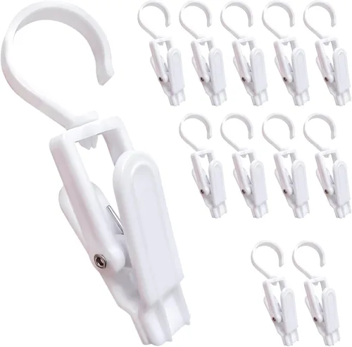 12 piezas de ganchos giratorios súper fuertes de plástico, clips para cortinas, alfileres para ropa, clips para toallas de playa, clips giratorios