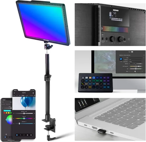 Miniatura 12 de NEEWER 25W 12.9" Luz Clave de Transmisión con Soporte de Escritorio/Control Remoto 2.4G/Transmisor USB, Control de APP para PC/Mac 2300Lx/0.5m