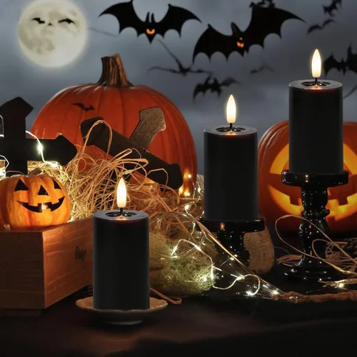 Miniatura 5 de Decoraciones de Halloween Velas de Superficie de Espejo con Control Remoto Temporizador, Funcionan con Baterías 6pcs Velas Votivas LED de Cera Real